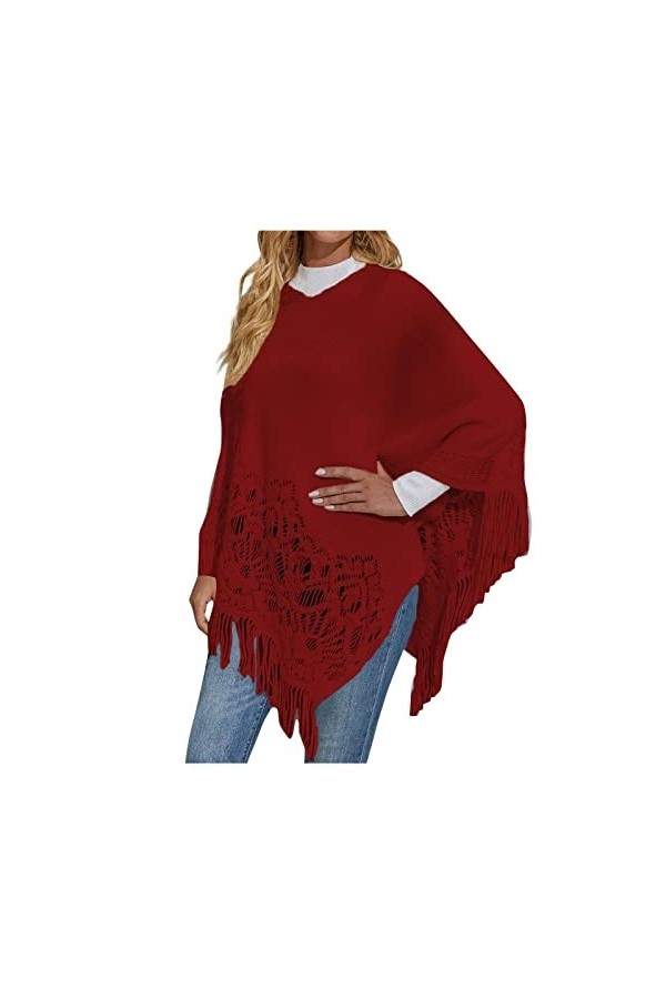 Cape châle en pashmina doux pour femme - Étole - Pull - Toucher cachemire - Châles et écharpes pour femmes, 5 Rouge, M