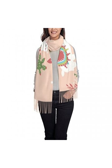 ASEELO Écharpe au toucher cachemire – Foulard léger pour femme, motif cactus et plantes succulentes, Lama mignon dessiné à la