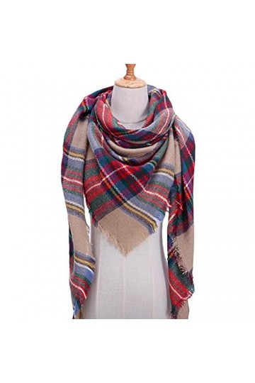 SDFW Femmes Tricot Hiver Écharpe Cachemire Pashmina Femme Plaid Chaud Triangle Écharpes Couverture Châles Bandana Wraps