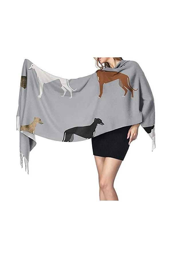 832 Gland Écharpe Motif Lévriers Gris Pashmina Châle Élégant Écharpe Grande Doux Chaud Châle, Pour Femme, Homme, Mariage