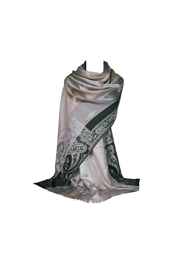 GFM® Écharpe châle style pashmina en plumes cachemire floral FRL4 , S1-2056-ch-silver Paisley, L