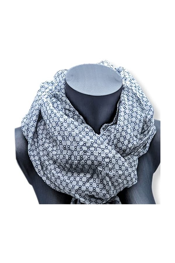 Saturnali Écharpe/pashmina Élégante femme légère printemps/été, Blanc avec anneaux bleus, Taille unique