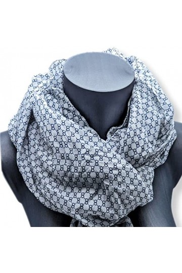 Saturnali Écharpe/pashmina Élégante femme légère printemps/été, Blanc avec anneaux bleus, Taille unique