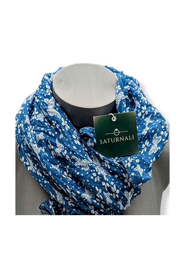 Saturnali Écharpe/pashmina Élégante femme légère printemps/été, Bleu avec papillons, Taille unique