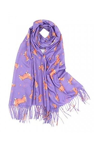 Claudia & Jason® Pashmina double face imprimé chien Corgi pour femme, Noir