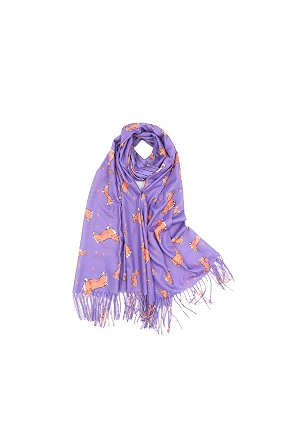 Claudia & Jason® Pashmina double face imprimé chien Corgi pour femme, Noir