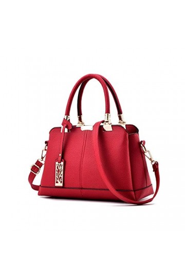 NICOLE & DORIS Sacs à main Femme Sacs à la mode pour dames Sacs à bandoulière avec poignée haut en cuir PU, Rouge, L, Classiq