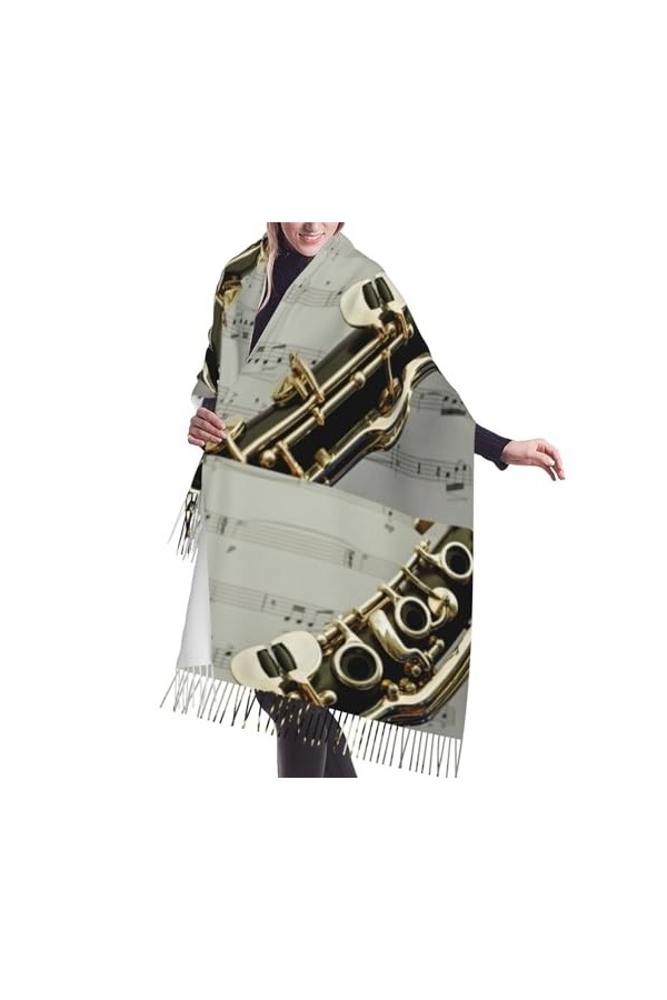 GRatka Écharpe, clés de clarinette musique, écharpe à franges unisexe grand châle chaud et doux au toucher cachemire envelopp
