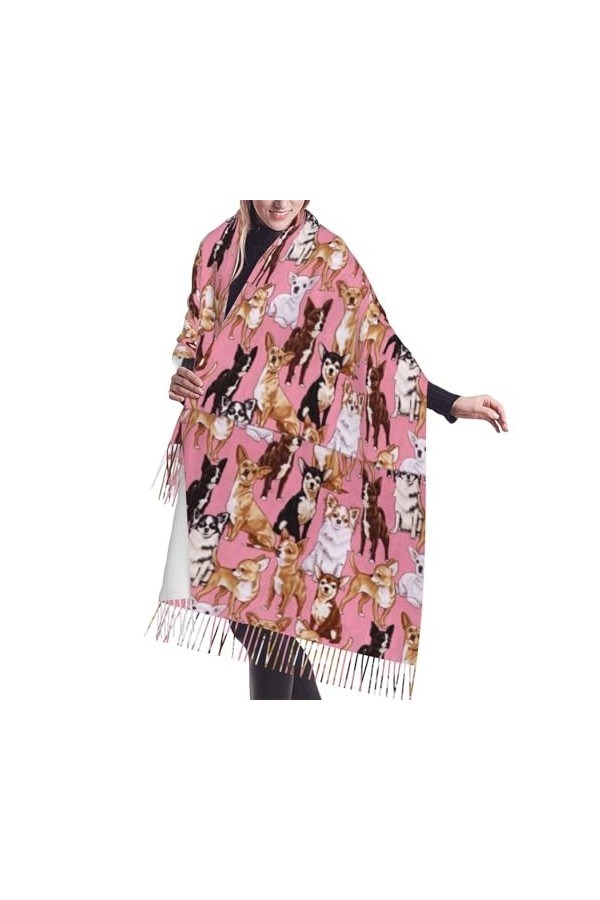 GRatka Écharpe, Chihuahuas, écharpe à franges unisexe, grand châle chaud et doux au toucher cachemire, 196x68 cm