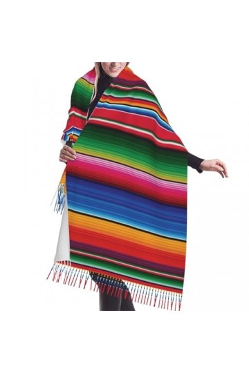 GRatka Écharpe, rayures de couverture mexicaines colorées, écharpe à franges unisexe grand châle chaud et doux au toucher cac