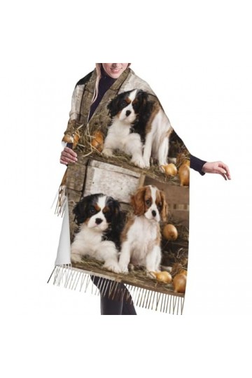GRatka Écharpe, Cavalier King Charles Spaniel petits chiots, écharpe à franges unisexe grand chaud doux toucher cachemire châ