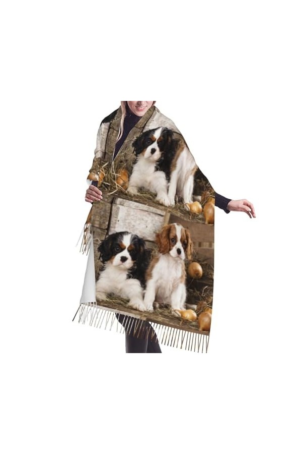 GRatka Écharpe, Cavalier King Charles Spaniel petits chiots, écharpe à franges unisexe grand chaud doux toucher cachemire châ