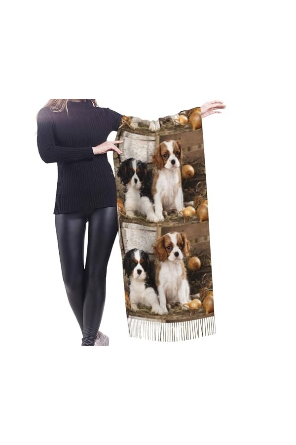 GRatka Écharpe, Cavalier King Charles Spaniel petits chiots, écharpe à franges unisexe grand chaud doux toucher cachemire châ