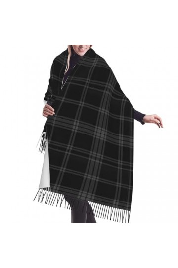 Écharpe, Noir Gris Tartan Plaid Écossais Abstrait, Écharpe À Franges Unisexe Grand Chaud Doux Cachemire Sensation Châles Wrap