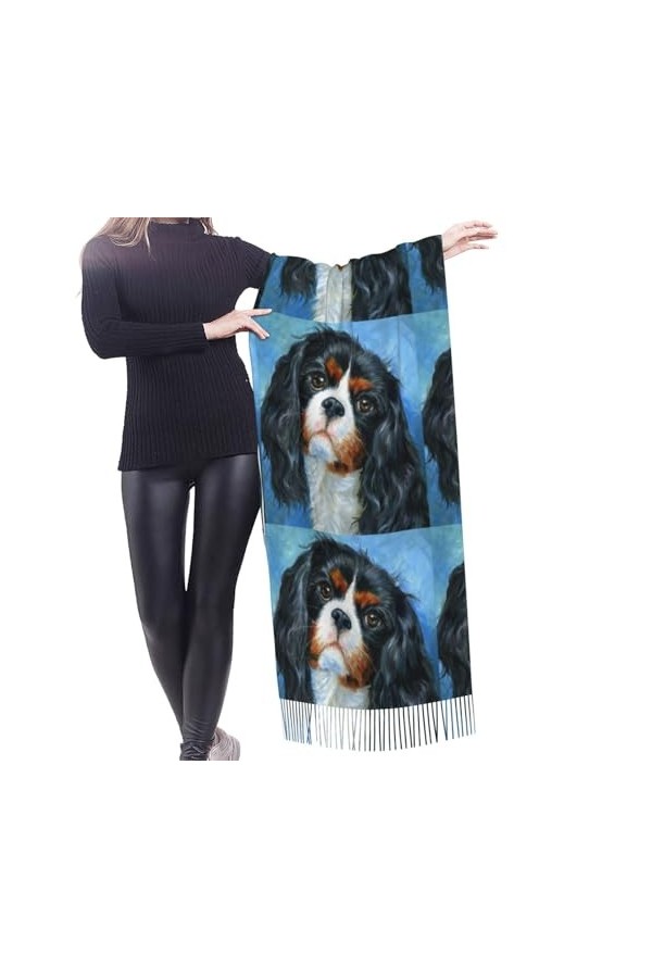 GRatka Écharpe, Cavalier King Charles Spaniel, écharpe à franges unisexe, grand châle chaud et doux au toucher cachemire, 196