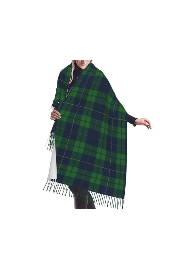 Écharpe, Bleu Vert Tartan Plaid Écossais Textile Vieux, Unisexe Écharpe À Franges Grand Chaud Doux Cachemire Sensation Châles