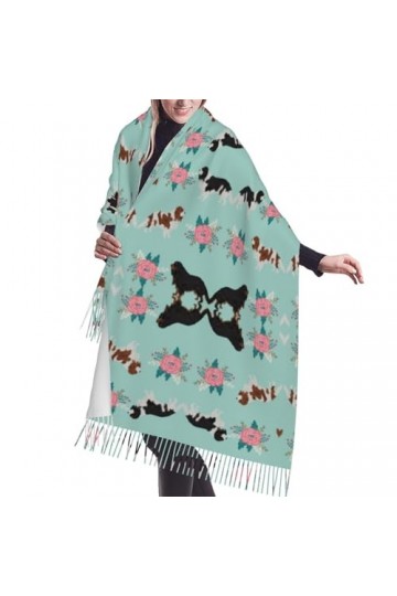 Écharpe, chiens Cavalier King Charles Spaniel, écharpe à franges unisexe grand chaud doux toucher cachemire châles enveloppes