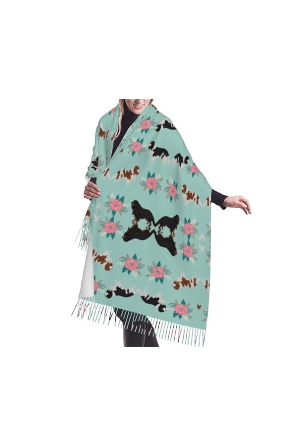 Écharpe, chiens Cavalier King Charles Spaniel, écharpe à franges unisexe grand chaud doux toucher cachemire châles enveloppes