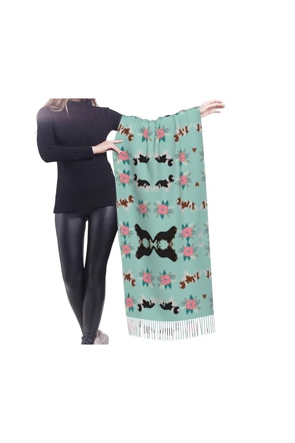 Écharpe, chiens Cavalier King Charles Spaniel, écharpe à franges unisexe grand chaud doux toucher cachemire châles enveloppes