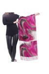 Écharpe, Magenta Noir Gris Bijou Ton Fluide Art Swirl, Écharpe À Franges Unisexe Grand Chaud Doux Cachemire Sensation Châles 