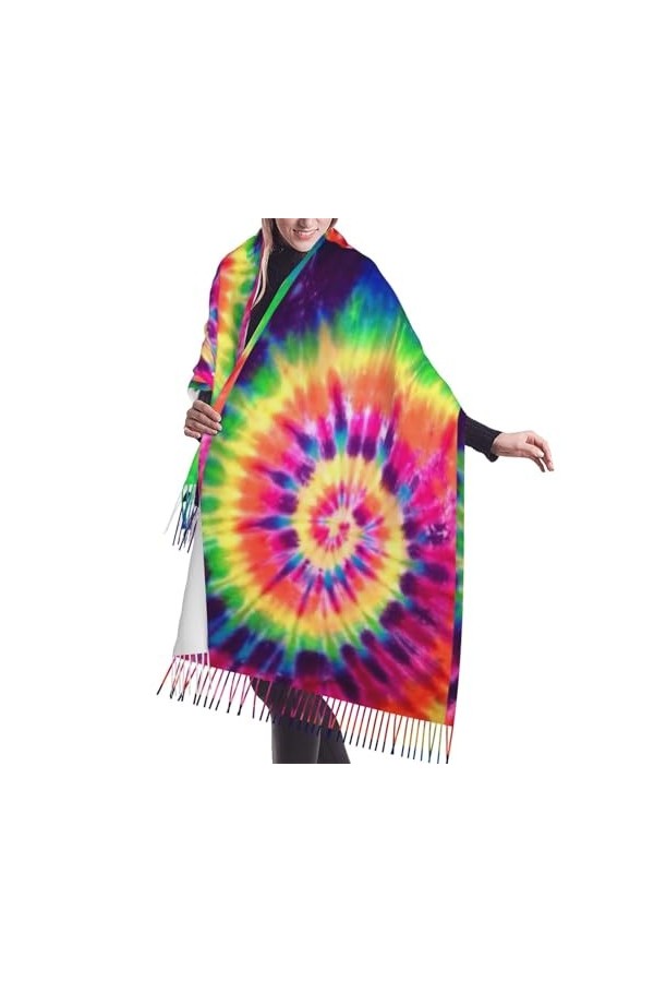 GRatka Écharpe, Tye Dye, écharpe à franges unisexe, grand châle chaud et doux au toucher cachemire, 196x68 cm