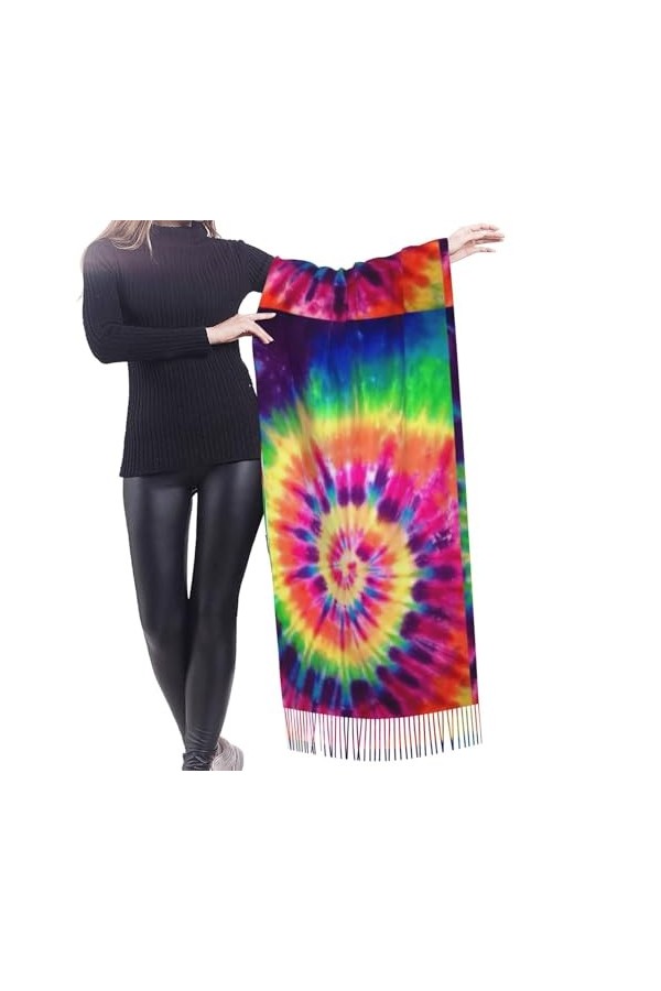 GRatka Écharpe, Tye Dye, écharpe à franges unisexe, grand châle chaud et doux au toucher cachemire, 196x68 cm