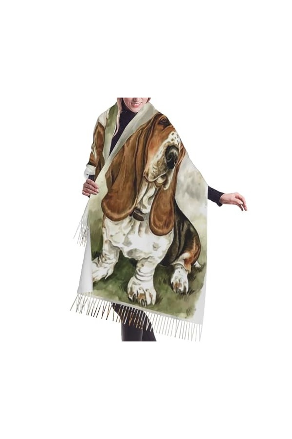 GRatka Écharpe, Basset Hound, écharpe à franges unisexe, grand châle chaud et doux au toucher cachemire, 196x68 cm