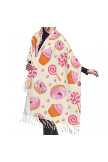 Écharpe,Sweet Donuts Candy, écharpe à franges unisexe, grand châle chaud et doux au toucher cachemire, 196x68 cm