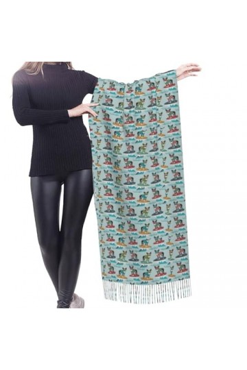 Écharpe,Boston Terrier Surf Dog Race Pet Lover, Écharpe à franges unisexe Grand chaud et doux au toucher cachemire Châles Wra