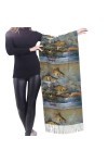 GRatka Écharpe, imprimé pêcheur de lac, écharpe à franges unisexe, grand châle chaud et doux au toucher cachemire, 196x68 cm