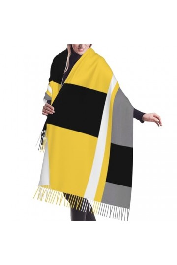 GRatka Écharpe, bloc jaune gris noir blanc, écharpe à franges unisexe grand châle chaud et doux au toucher cachemire 196x68 c