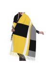 GRatka Écharpe, bloc jaune gris noir blanc, écharpe à franges unisexe grand châle chaud et doux au toucher cachemire 196x68 c
