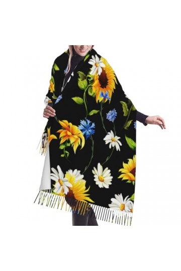GRatka Écharpe, imprimé tournesols et camomille, écharpe à franges unisexe, grand châle chaud et doux au toucher cachemire, 1