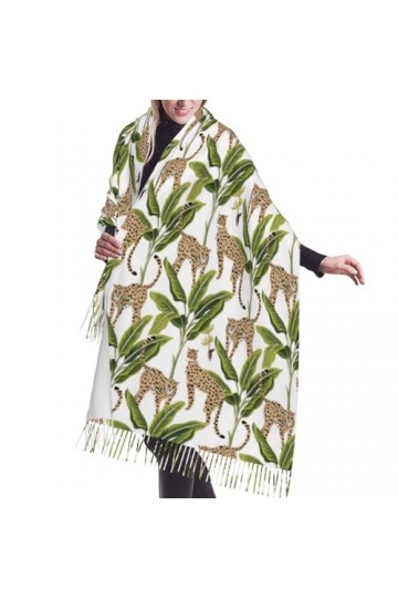 GRatka Écharpe, fleur de guépard de bananier vintage tropical, écharpe à franges unisexe grand chaud et doux au toucher cache