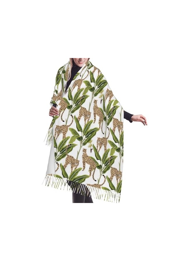 GRatka Écharpe, fleur de guépard de bananier vintage tropical, écharpe à franges unisexe grand chaud et doux au toucher cache