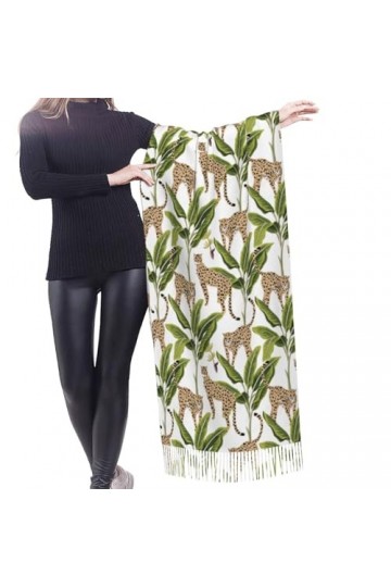 GRatka Écharpe, fleur de guépard de bananier vintage tropical, écharpe à franges unisexe grand chaud et doux au toucher cache