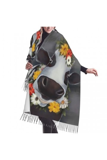 GRatka Écharpe, vache à fleurs, écharpe à franges unisexe, grand châle chaud et doux au toucher cachemire, 196x68 cm