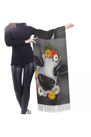 GRatka Écharpe, vache à fleurs, écharpe à franges unisexe, grand châle chaud et doux au toucher cachemire, 196x68 cm