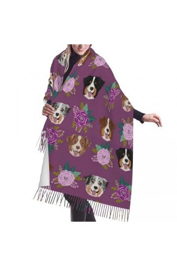 Écharpe, chien australien floral berger australien, écharpe unisexe à franges, grand châle chaud et doux au toucher cachemire