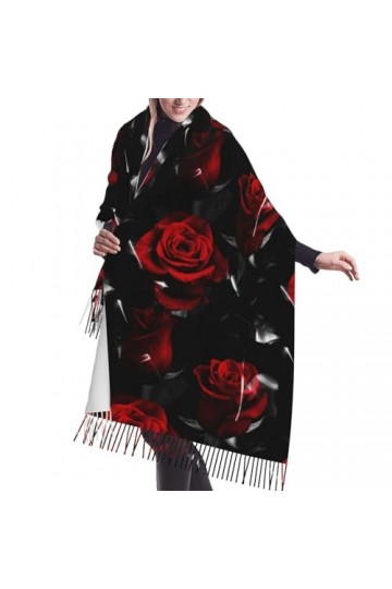 GRatka Écharpe, imprimé rose rouge, écharpe à franges unisexe, grand châle chaud et doux au toucher cachemire, 196x68 cm