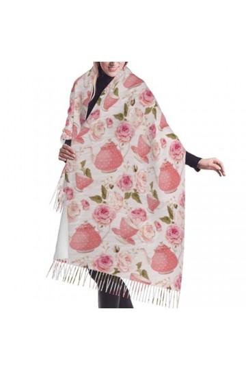 Écharpe, tasses à thé de style vintage, écharpe à franges unisexe, grand châle chaud et doux au toucher cachemire, 196 x 68 c