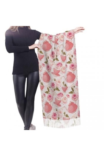Écharpe, tasses à thé de style vintage, écharpe à franges unisexe, grand châle chaud et doux au toucher cachemire, 196 x 68 c