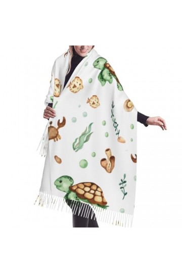 GRatka Écharpe,Crabe de tortue de mer aquarelle mignonne, écharpe à franges unisexe grand châle chaud et doux au toucher cach