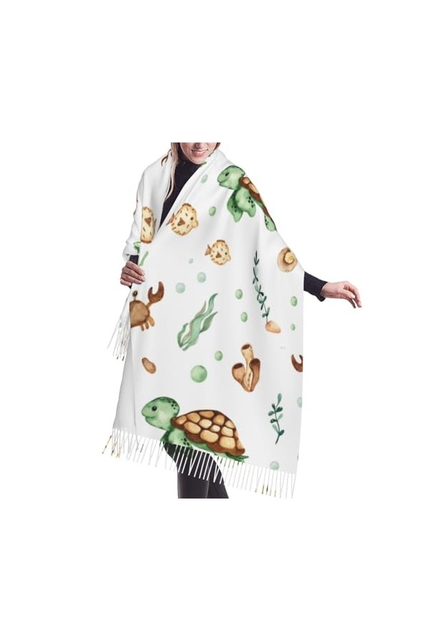 GRatka Écharpe,Crabe de tortue de mer aquarelle mignonne, écharpe à franges unisexe grand châle chaud et doux au toucher cach