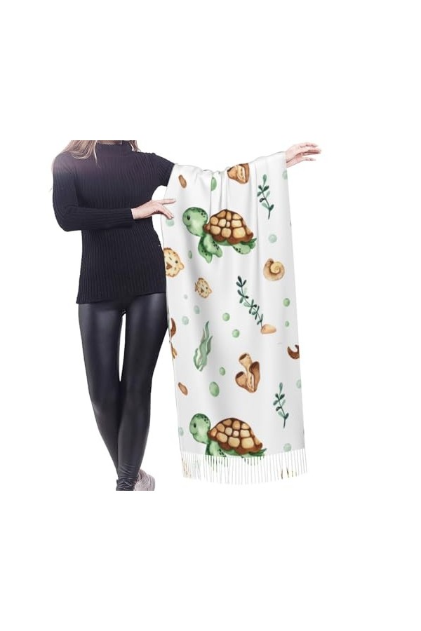 GRatka Écharpe,Crabe de tortue de mer aquarelle mignonne, écharpe à franges unisexe grand châle chaud et doux au toucher cach