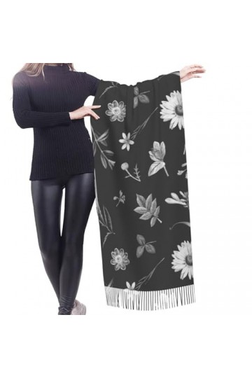 GRatka Écharpe, motif de papier peint à fleurs noires, écharpe à franges unisexe, grand châle chaud et doux au toucher cachem