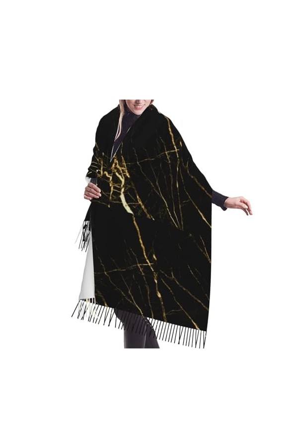 GRatka Écharpe, Marbre Noir Doré Nature, Écharpe À Franges Unisexe Grand Châle Chaud Au Sensation De Cachemire Doux Enveloppe