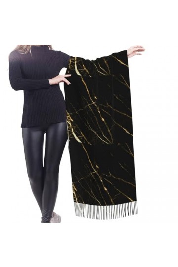 GRatka Écharpe, Marbre Noir Doré Nature, Écharpe À Franges Unisexe Grand Châle Chaud Au Sensation De Cachemire Doux Enveloppe