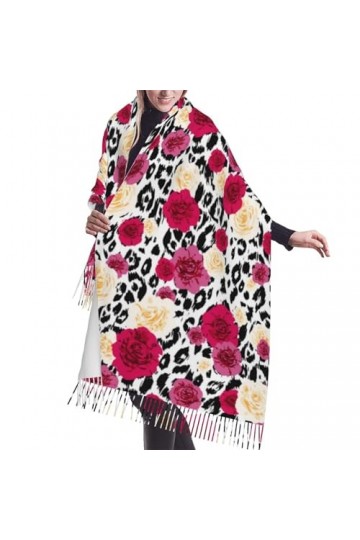 GRatka Écharpe, fleurs de léopard colorées, écharpe à franges unisexe, grand châle chaud et doux au toucher cachemire, 196x68