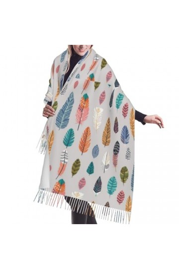 GRatka Écharpe, motif de plumes mignonnes, écharpe à franges unisexe, grand châle chaud et doux au toucher cachemire, 196x68 